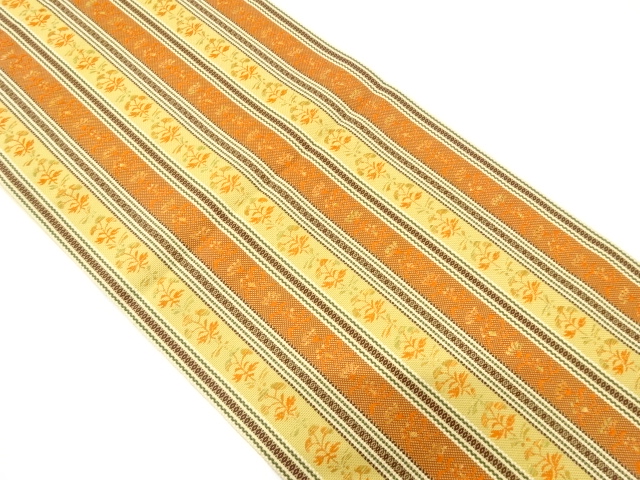 縞に花更紗模様織り出し　名古屋帯